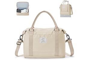 WEPLAN Bolsa de Viaje 40x20x25 Ryanair Maletas de Viaje Bolso de Viaje para Avión Mujer Bolsas de Deporte Viaje Bolsas Gimnasio,Grande Bolsa de Lona Bolsa de Gimnasia con Compartimento de Zapatos,Beige