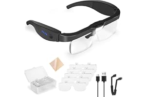 Tobegiga Magnifying Glasses with 3 LED Lights, USB Rechargeable Head Magnifier with 5 Detachable Lenses 0.75X, 1.25X, 2.0X, 3.0X, 4.0X, Eyeglasses Magnifying Headset for Hobbies Work Crafts Jewelry