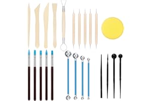 HIQU AND HIST 24 Stück Modellierwerkzeug Ton Set,Töpferwerkzeug, Polymer Clay Sculpting Tools,Wooden Carving Profis und Anfänger Clay Modelling Tools für DIY Kunsthandwerk Modellierung Shaping Carving