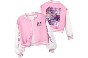 YiJee Chaqueta KPOP Huntrix para Niños y Adolescentes – Estilo Varsity Baseball, Cazadora Streetwear con Diseño de Anime, Chaqueta Aviador para Niños y Niñas 2-16 Años