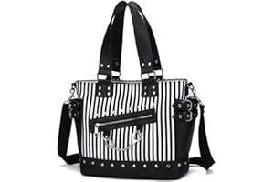 KEEPOP Women Fashion Rivet Handbag Purse Canvas Punk Tote with Shoulder Strap Crossbody Bag Large Capacity