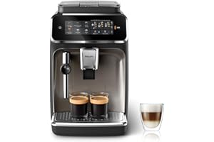Philips Serie 3300 Cafetera Superautomática, Espumador de leche clásico, 5 tipos de café, SilentBrew, Molinillo Cerámico, pantalla táctil, cromo negro (EP3326/90)