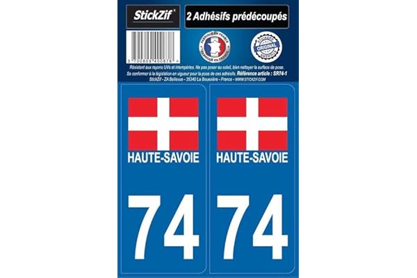 STICKZIF SR74-1 Autocollant Plaque Département 74 Drapeau Haute -Savoie, Set de 2