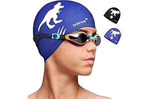 FUNOWN Silikon-Badekappe für Jungen/Mädchen/Kinder, 3D-weich, Dehnbar, Langlebig und rutschfest, Badekappe mit Beschichtetem Cartoon-Muster, Geräumig, Einfach an- und Auszuziehen