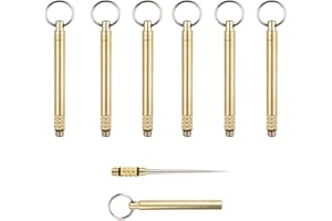 HRASY 6 palillos de dientes portátiles de titanio integrados con llavero, palillo telescópico de metal, tenedor de frutas, palillo de dientes, resistente al agua, para acampar al aire libre, dorado