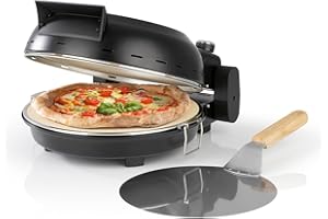 Rachs KOCHWERK Pizzaofen 28cm | Mit herausnehmbarem Pizza-Stein & Pizza-Heber | Pizzamaker für Pizza, Flammkuchen, Quiche, Naanbrot & Wraps in 4 Minuten | Temperatureinstellung bis 420 °C | 1800 Watt