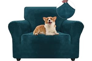 ‎YSTYLE Ystyle Samt Sofabezug 1 Sitzer, Stretch Sofa Überzug, Sofaschoner rutschfest, Elastischer Couch Überzug, Sofa Cover Mit Armlehnen, Sesselschoner Sofaschutz Katze Sesselbezug, Dunkel Grün