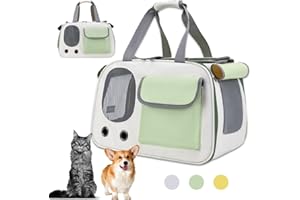 FARYODI Hundebox Auto Katzen Transporttasche - Katzen Hunde Tragebox,45 x 26 x 28 cm,Atmungsaktive und Faltbare Hundebox,Katzen Transportboxen Mit Verstellbarem Schultergurt - Grün
