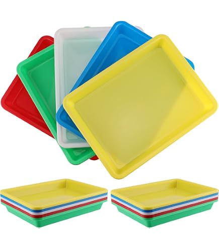 DAJAVE Lot De 20 Bols Rectangulaires Plastique 28x21x3cm - Plateaux Service 5 Couleurs Pour Peinture Bricolage Artisanat Enfants