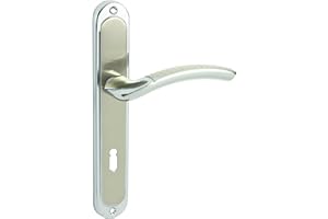 domino Türgriff 72 Drückergarnitur BB-Buntbart Set Langschildgarnitur Türklinke für Zimmertür, Bürotür, Kellertür & Innentür L-Form Türdrücker-Set aus Edelstahl Chrom Glänzend SHARON M6/M9