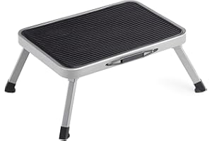 SONGMICS Step Ladder, Single Step Ladder, Folding Ladder, Safety Lock, Space-Saving Storage, Holds up to 150 kg, Dove Grey GSL001G01