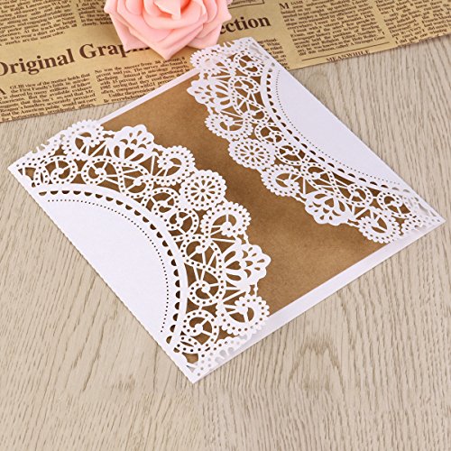 UEETEK 10Pcs hohlen dekorative Hochzeitseinladung Grusskarte mit Spitze Umschlag für Hochzeit Geburtstag Verlobung Party - 6