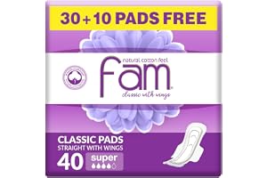 Fam classic with wings natural cotton feel, super sanitary pads, 40 pads 33%off