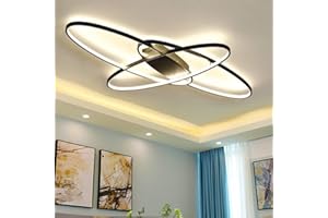 LANEKD Lámpara de sala de estar Lámparas de techo LED Regulable Ovalada Diseño 3 anillos Dormitorio Pasillo Deco Lamp Moderna lámpara de araña de acrílico para comedor Baño Luz, con control remoto (negro)