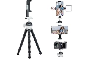 Fotopro Handy Stativ, Flexibles stativ für Smartphone mit 360 Handyhalterung und Cold Shoe Mount, Mini Stativ für Smartphone/DSLR-Kamera/Action Kamera, Max Load 2kg, Schwarz