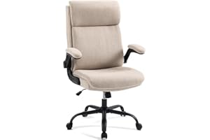 CASTLOVE Ergonomic Office Chair Computer Chair Executive Office Chair with Flip Up Armrest High Back Rocking Function Height Adjustable Comfortable Desk Chair for Home Office Fabric Cream