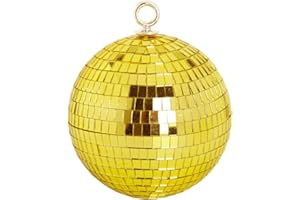JAVIK Mirror Disco Ball, 6 inch Stage Mirror Balls, Reflective Party Dance Balls with Hanging Ring for Christmas, Wedding, Birthday Party Home Decorations (Gold, 6 Inch)