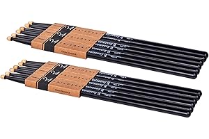 Vaisoeny Baquetas tambor, Baquetas bateria 5A lacadas, 6 Pares de baquetas para niños y adultos, Accesorios de percusión profesional para instrumentos musicales (Negro)