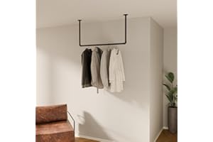 pamo Sufitowy drążek na ubrania o industrialnym wzornictwie loftu – do łazienki lub szafy jako szafa na ścianę I stojak na ubrania do sypialni wykonany z czarnych, stabilnych rurek do montażu na