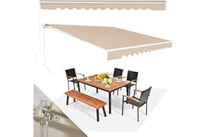 RELAX4LIFE Tenda da Esterno 300 x 250 cm a Bracci Estensibili con Telaio in Alluminio, Tettuccio Resistente al Sole e Impermeabile，Manovella Manuale, Angolazione Regolabile, BEIGE