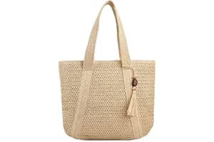 ZARCHE Straw Woven Tote Bag for Women Large Capacity Summer Beach Travel Handbag Shoulder Bag Beige