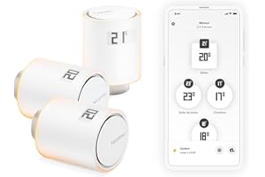 Netatmo Pack de 3 Têtes Thermostatiques Intelligentes – Accessoire pour Thermostat Connecté, Contrôle du Chauffage à Distance, Économie d’Énergie, Compatible Alexa & HomeKit, NBU-NAV-EU