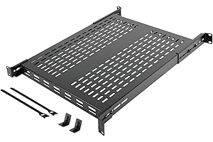Tecmojo 1U Adjustable Vented Server Rack Mount Shelf - 19.5" (495mm) -37.4" (950mm) Depth, Supports up to 242 lbs - Universal Tray for 19" AV/Network Equipment