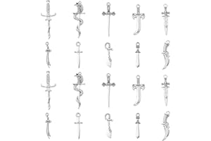 Ornazy 100 pcs 10 Styles Antique Silver Swords Knife Bookmark Charms Pendants Vintage Tool Charms for DIY Necklace Bracelet Jewellery Making