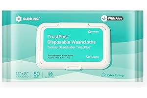 ‎SUNKISS SUNKISS Trustplus Wet Wipes for Adults, Extra Thick 20 x 30 cm Body Cleansing Wipes with Aloe for Older Incontinence & Cleansing, Pack of 50
