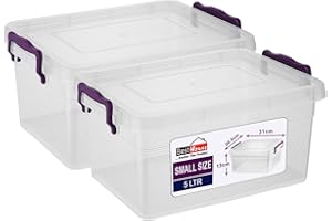 BEST HOUSE ANOTHER FINE PRODUCT BH | 5L - Small Plastic Storage Box Bin with Lids - Pack of 2 | Stackable Clear Plastic Storage Container Use for Home, office, Kitchen, Toys and Goods (5 Litres) - By BEST HOUSE