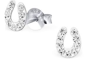 GOLDENE HUFEISEN Boucles d'oreilles en forme de fer à cheval en argent 925 véritable pour enfants et filles - Porte-bonheur