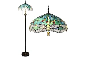 Kinbolas Lampa stojąca Tiffany Style 16 cali retro ważka witraż klosz lampa do czytania w stylu vintage lampa stojąca, styl boho, dekoracja sypialni, salonu, lampa stojąca, przełącznik pedałów