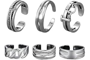 ARHZ 6 piezas de plata ajustable de anillo para los hombres, anillo de los hombres de acero inoxidable mate pulido anillo de plata vintage grabado anillo de hombre