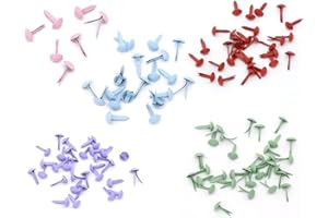 QPSUPPLIES 250 x Mixed Pastel Round 9mm x 5mm Brads (Bradlets). Includes Purple, Red, Blue, Pink and Green