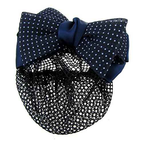 Dotted Bow Barrette - TOOGOO(R) Dotted Bow Barrette Hair Clip Bun Cover Dark Blue White w Net Snood