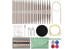 Knitiss Circular Knitting Needles Set, Interchangeable Circular Knitting Needles Set with Case & Accessories, 13 Pairs of 10cm Round Needles from 3.0mm to 10mm