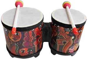 Vaguelly Bongo Drum Set Wood Percussion Instrument Bongos with Wooden Drumsticks for Kids and Adults