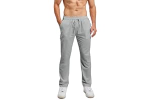 Lanckeli Pantaloni Lino Uomo Estivi Pantaloni da Yoga da Spiaggia con Coulisse, Pantaloni Lunghi Casual Allentati e Leggeri.