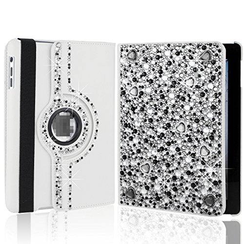 iPad Mini Etui Paket – inklusive 1 mit Strass besetztes, drehbares PU-Lederetui / 2 Stylus Stifte / 2 Display-Schutzfolien / 1 ECO-FUSED Mikrofaser Reinigungstuch – Ideal für Mädchen (grey) - 2