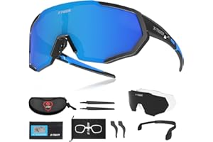 X-TIGER Lunettes de Cyclisme Lunettes de Sport Polarisées avec 3 Verres Interchangeables Protection UV400 Lunettes de Soleil pour Hommes et Femmes pour Vélo Moto Conduite Baseball
