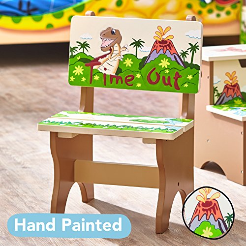 Fantasy Fields - Dinosaur Kingdom themed Kids Wooden Time Out Naughty Chair | Hand Painted Details | Child Friendly Water-based Paint