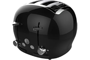 THE FUNKY APPLIANCE COMPANY FUNKY Large Retro 4-slice Toaster, Extra Wide & Deep Slots, 6 Browning Levels, Frozen, Cancel and Reheat Function - Black