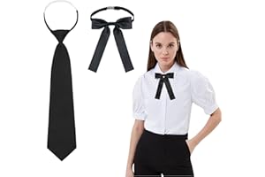 Kinretixia Lot de 2 cravates réglables pour femme - Cravate longue JK - Uniforme - Aspect soie brillante - Élastique pré-noué (noir), Noir , L