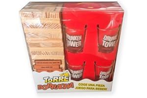 FRAMAN Torre Borracha - Drunken Tower. Juego de Bebida y Fiesta, Incluye 4 Vasos chupito y Frases (versión español)