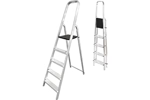 MYPRO ® Aluminium Folding Step Ladder, 5 Steps Ladder, Small Step Ladders, Multi-Purpose Stepladder, 3-8 step, Indoor/Outdoor, steps, Foldable Platform Ladder for Kitchen, Home & Trade Use (5-Step)
