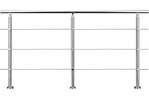 AICA SANITAIRE Garde-corps 200cm avec main courante, en acier inoxydable 201, pour intérieur et extérieur, garde-corps avec 3 traverses