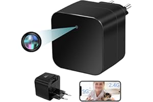 Tebetu Telecamera WiFi Interno HD 1080P, Caricabatterie USB Telecamera Spia WiFi 5G&2.4G, Telecamera Spia Nascosta con Audio, Microtelecamera con Rilevamento del Movimento per soggiorno,ufficio,ecc.