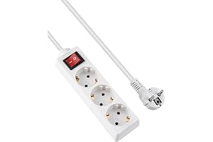 GRIFEMA Multiprise avec 3 Prises et Interrupteur, 3500 W, 16 A, 1,4 m, Blanc, Protection Enfants, Prises Orientées à 45°, Évite la Consommation Fantôme