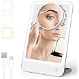 GAOEEIN Travel Makeup Mirror with Lights, 1500mAh Rechargeable Tabletop Mirror with 10X Magnification, 180° Adjustable Stand, 3 Color Lighting, Dimmable Portable Folding