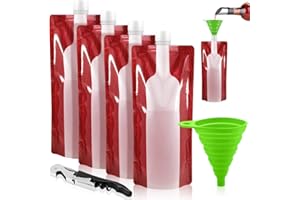SENHAI Foldable Wine Bag, 750 ml, Portable Reusable Plastic Wine Bottle Pouch, 4 Pack Collapsible Liquid Leak Proof Flask Holder for Wine Liquor Beverages, Travel, Gift - Red
